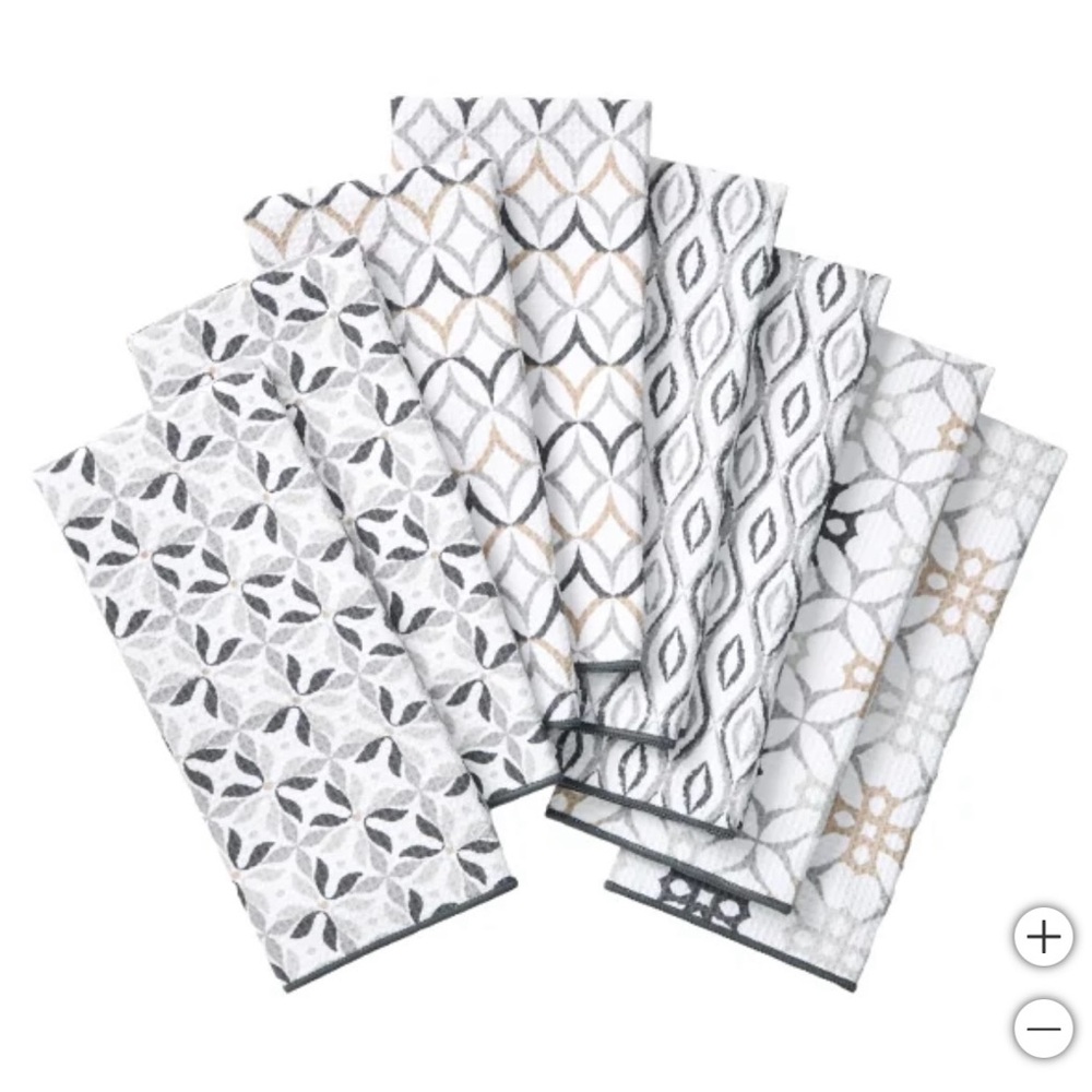 Town & Country Living 8-Pack Gray Microfiber 100% Polyester Kitchen Towels NWT